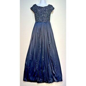 Maya Womens Ballgown Evening Occasion Dress Size 4 Tall Navy Sequined